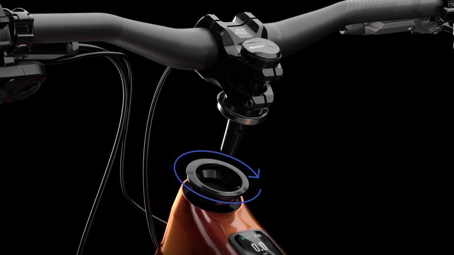 The adjustable headset cup allowing you to slacken or steepen the head angle by 1*.