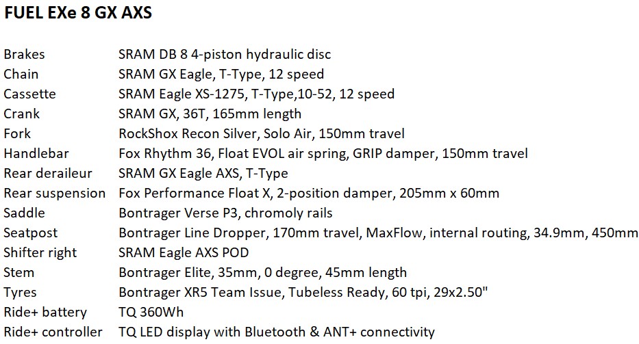 Trek Fuel EXe 8 GX AXS specs
