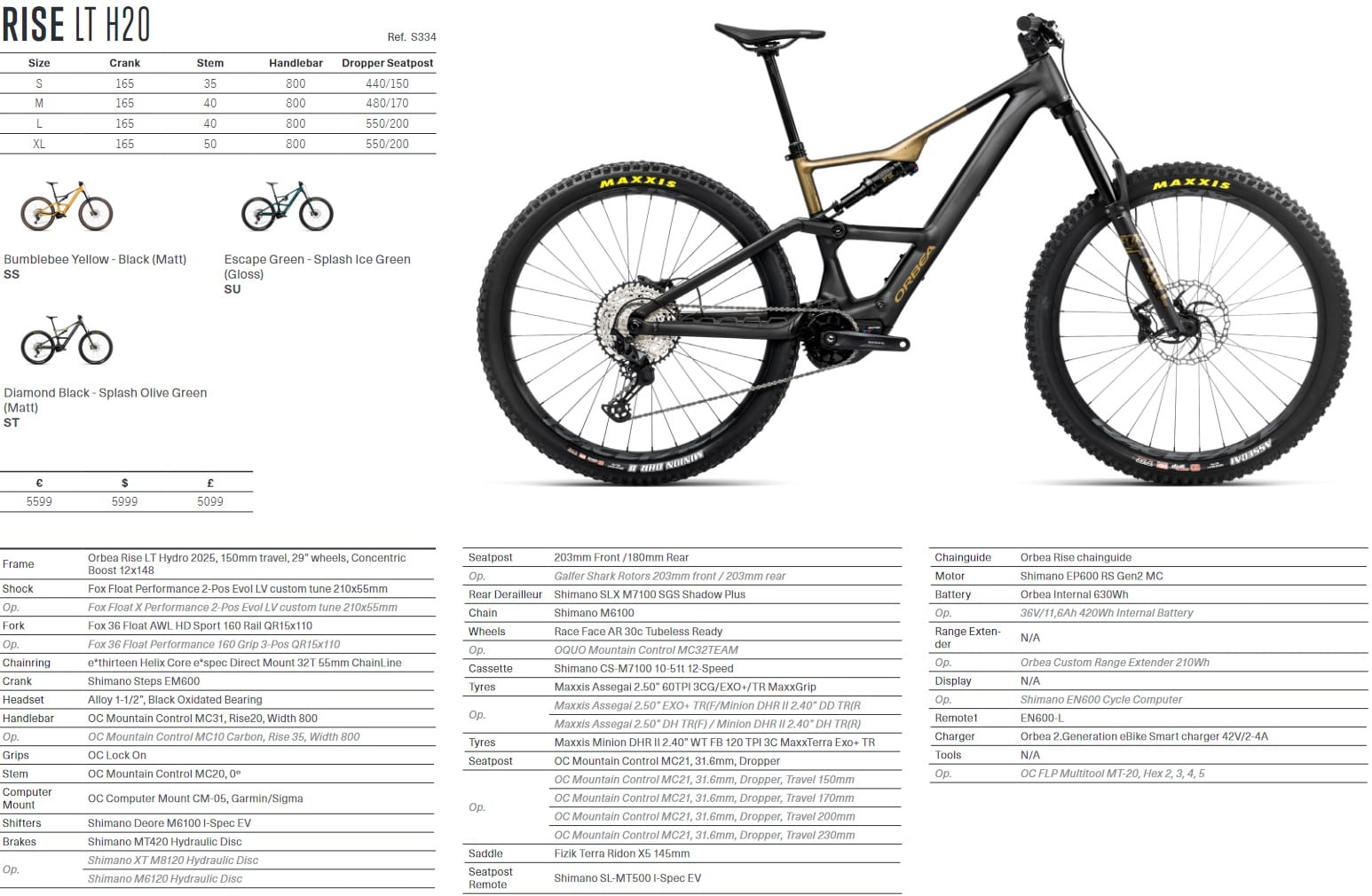 Rise LT H20 specs