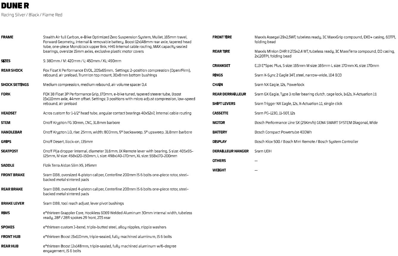 Dune R specs